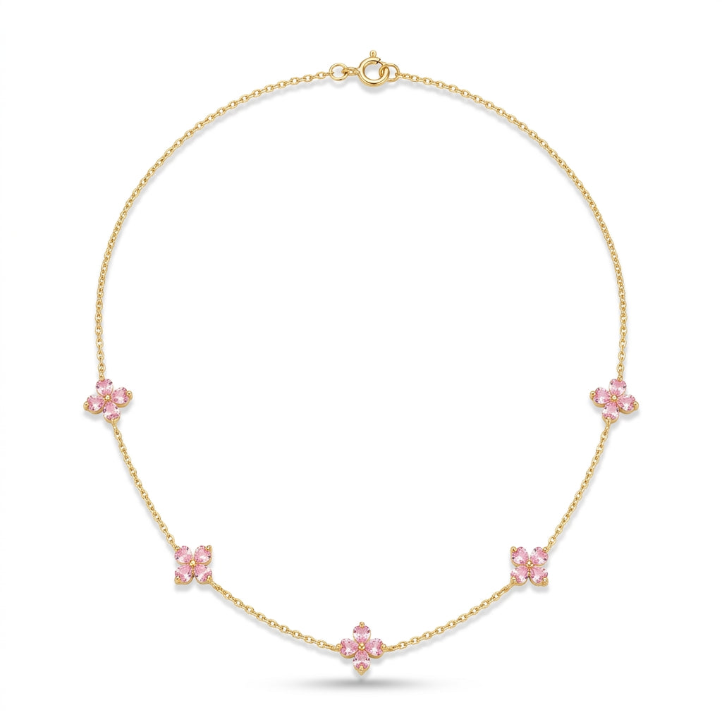 Pink Flower Charm Chain Necklace