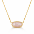 Gold Oval Pink Stone Pendant Necklace
