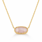 Gold Oval Pink Stone Pendant Necklace