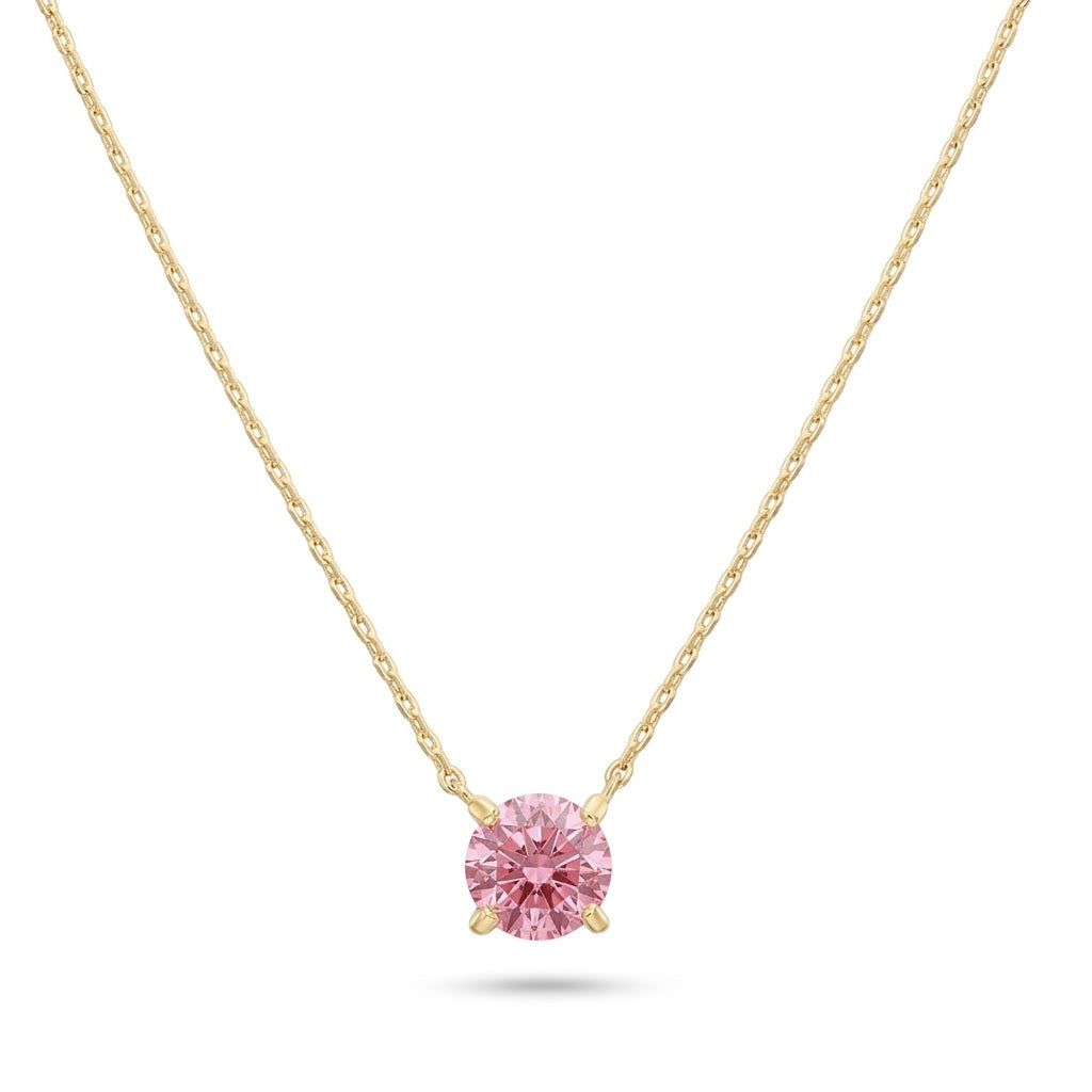 Gold Pink Solitaire Pendant Necklace