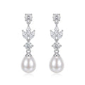 Silver Crystal Pearl Drop Earrings