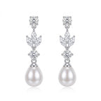 Silver Crystal Pearl Drop Earrings