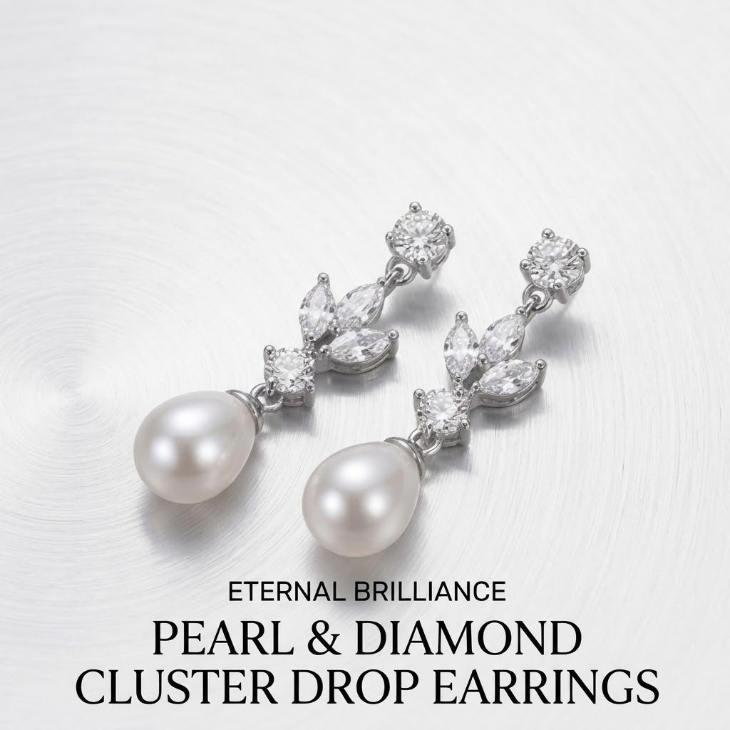 Silver Crystal Pearl Drop Earrings
