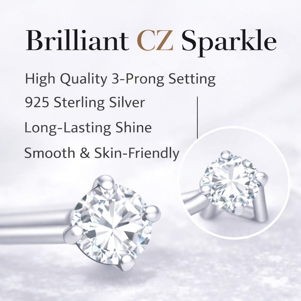 Sterling Silver Nose Stud Set with Clear Stone