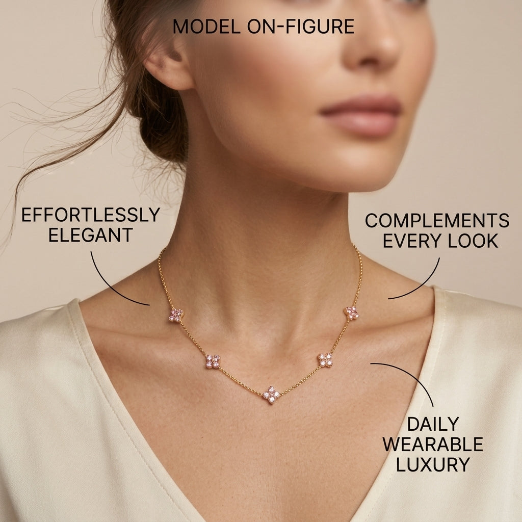 Pink Flower Charm Chain Necklace