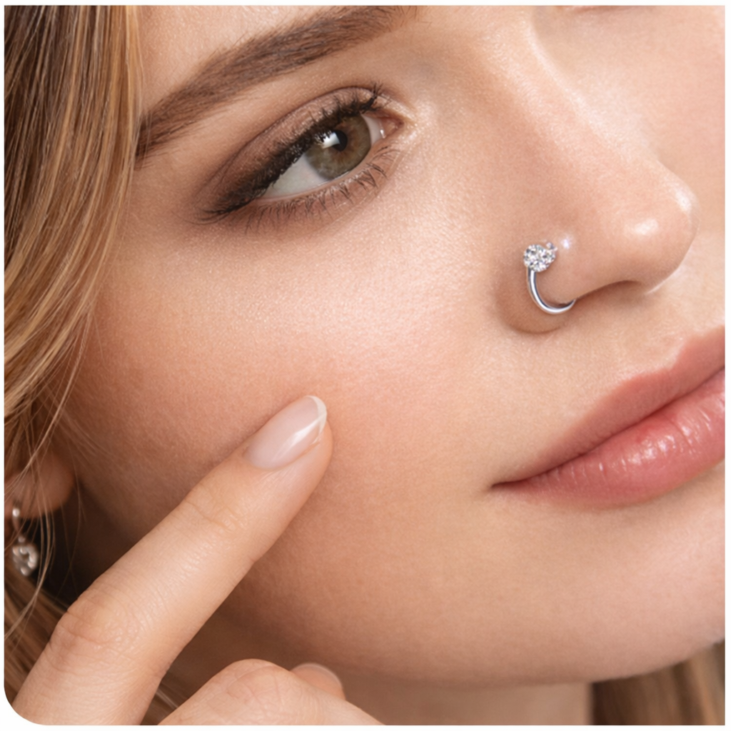 Open Hoop Double Stone Nose Ring