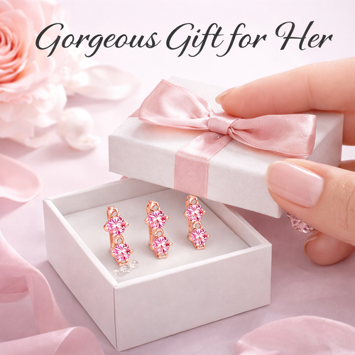 Rose Gold Triple Pink Stone Hoop Earrings