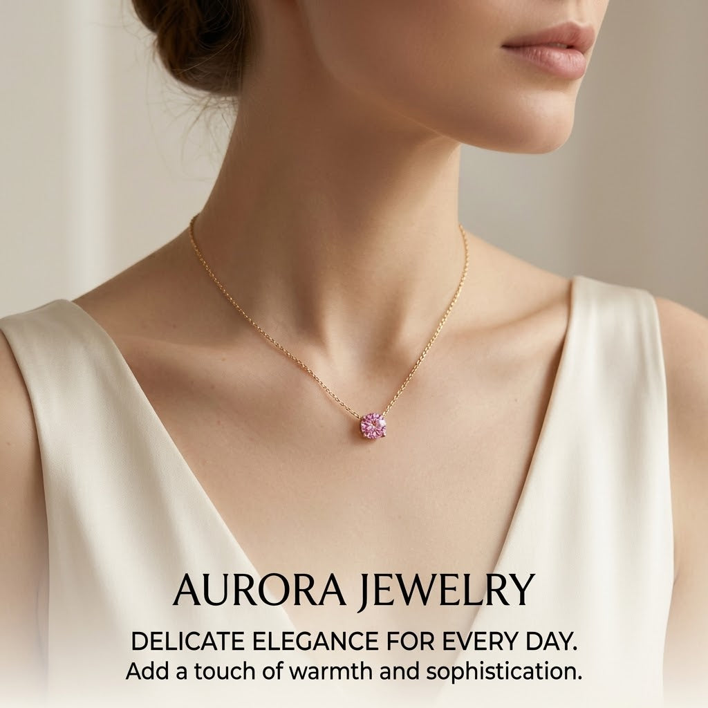 Gold Pink Solitaire Pendant Necklace