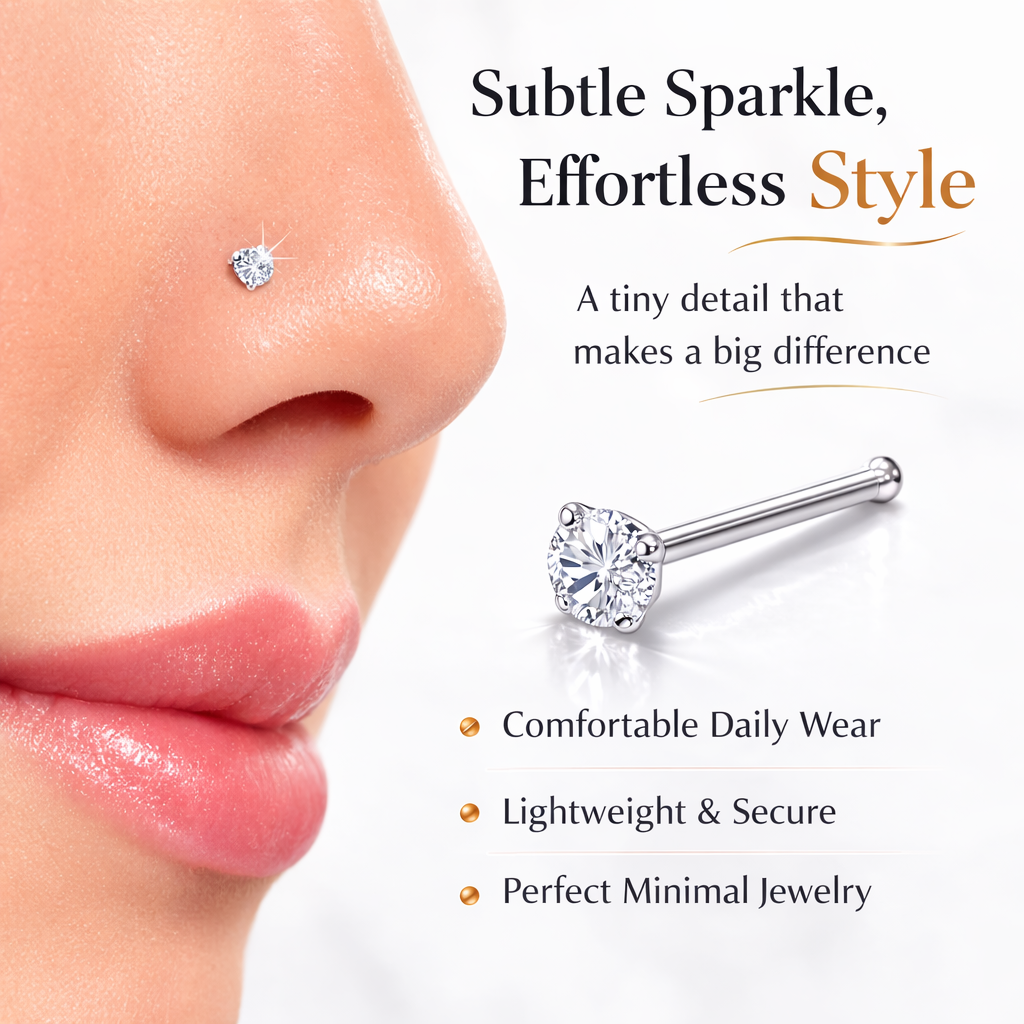 Sterling Silver Nose Stud Set with Clear Stone