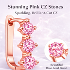 Rose Gold Triple Pink Stone Hoop Earrings