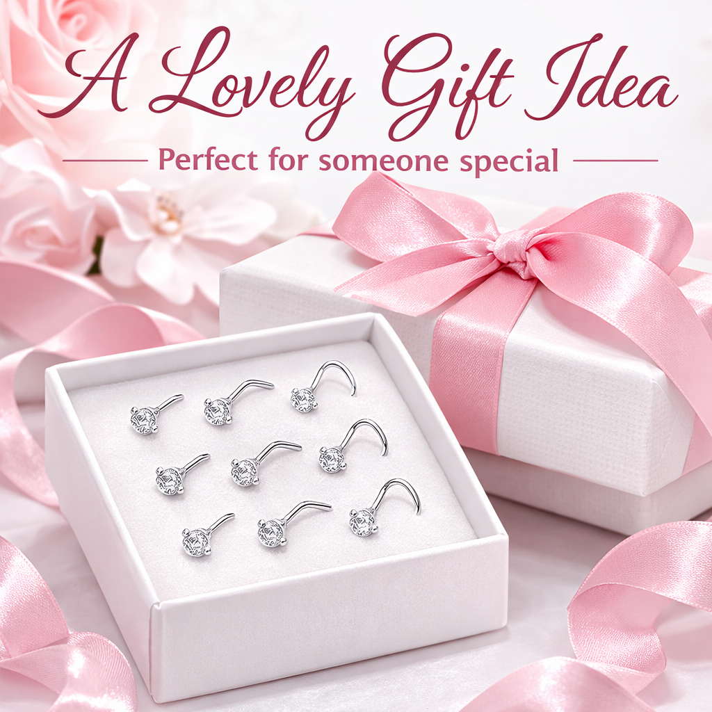 Sterling Silver Nose Stud Set with Clear Stone