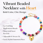 Colorful Beaded Heart Charm Necklace