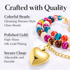Colorful Beaded Heart Charm Necklace