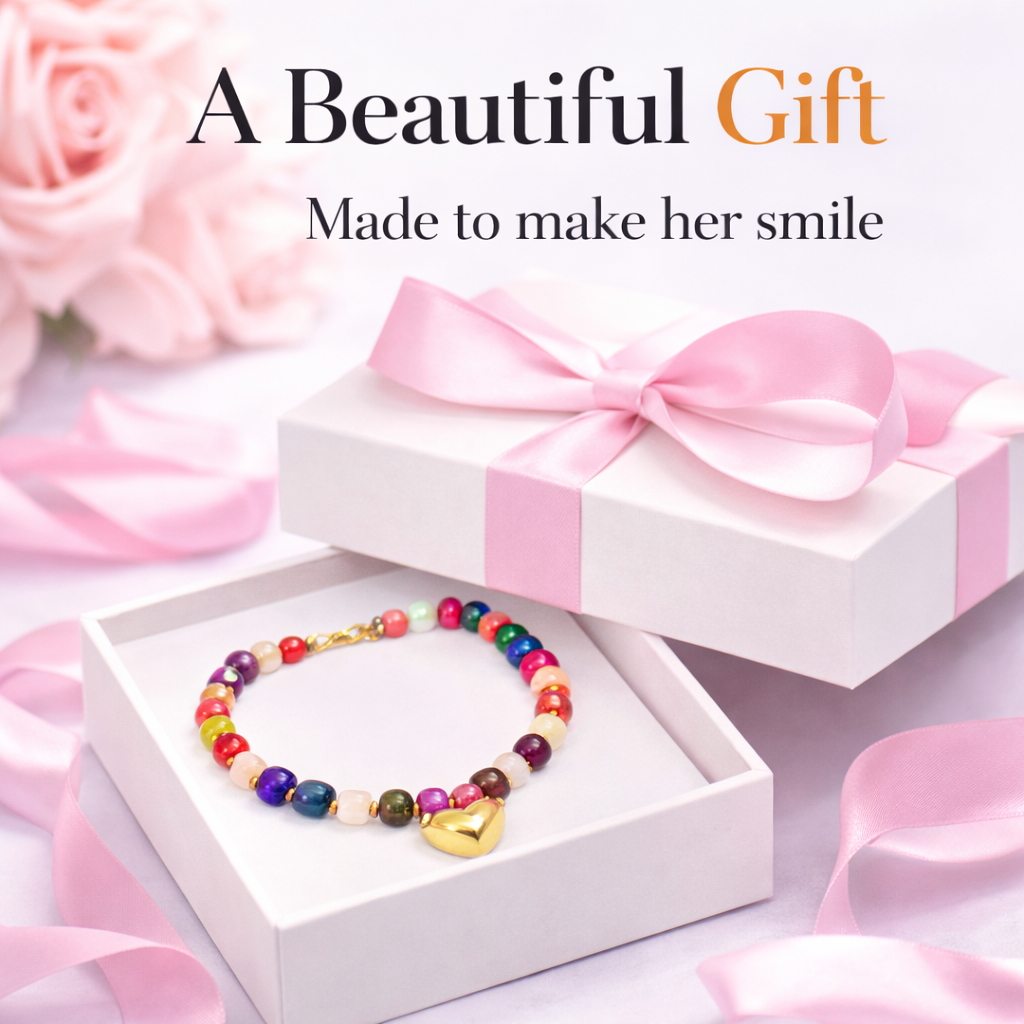 Colorful Beaded Heart Charm Necklace