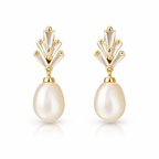 Gold Fan Crystal Pearl Drop Earrings