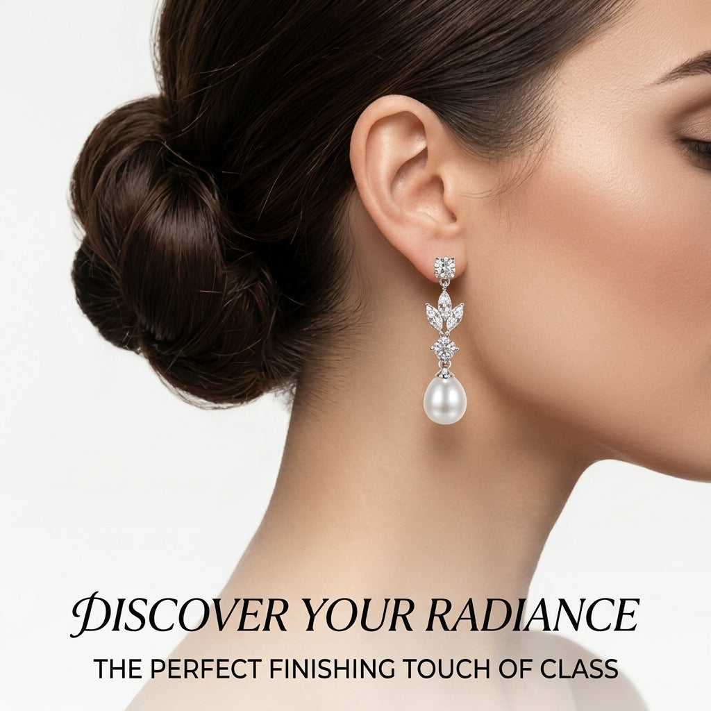 Silver Crystal Pearl Drop Earrings